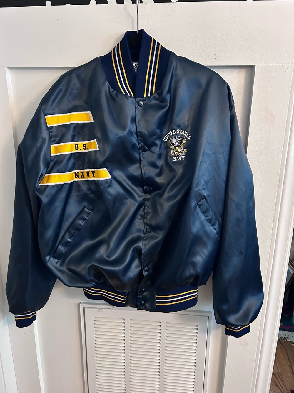 Vintage ARTEX U.S. Navy Satin Bomber Jacket Made USA Men’s L Military